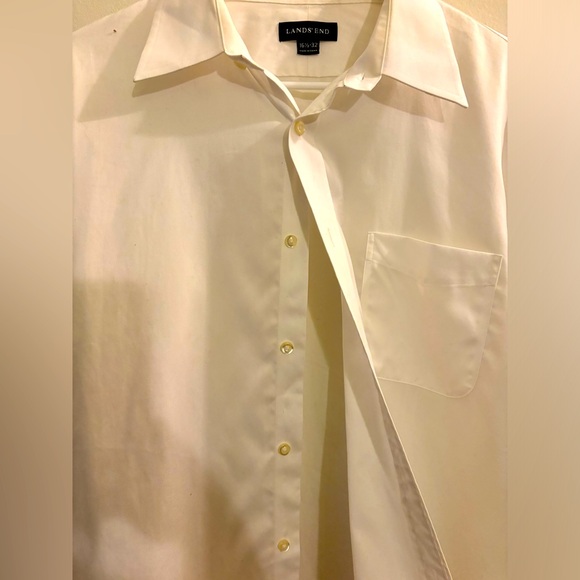 Lands End Men's Tailored Fit No Iron Solid Supima Cotton Oxford Dress Shirt - Picture 8 of 9
